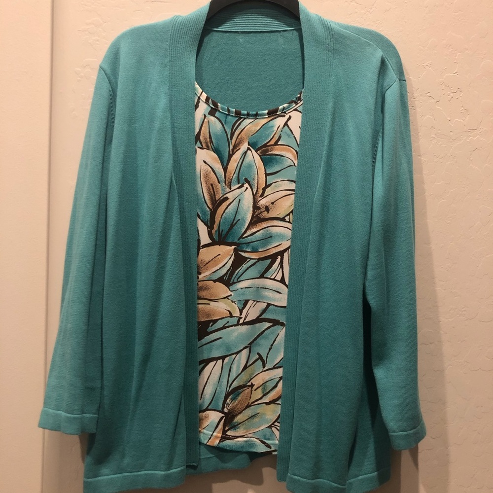 Alfred Dunner Combo, 3/4 Slv. Aqua/Tan XL SHARP!
